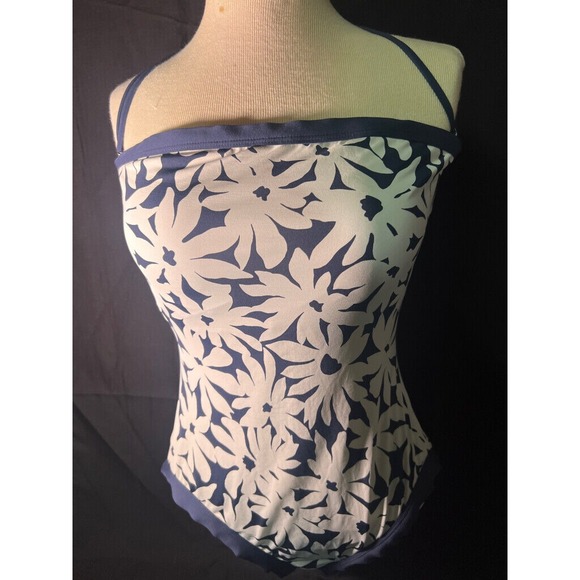 Liz Claiborne Sz 12 One Piece‎ Bathing Suit Blue/White Daisy (E) - Picture 1 of 6